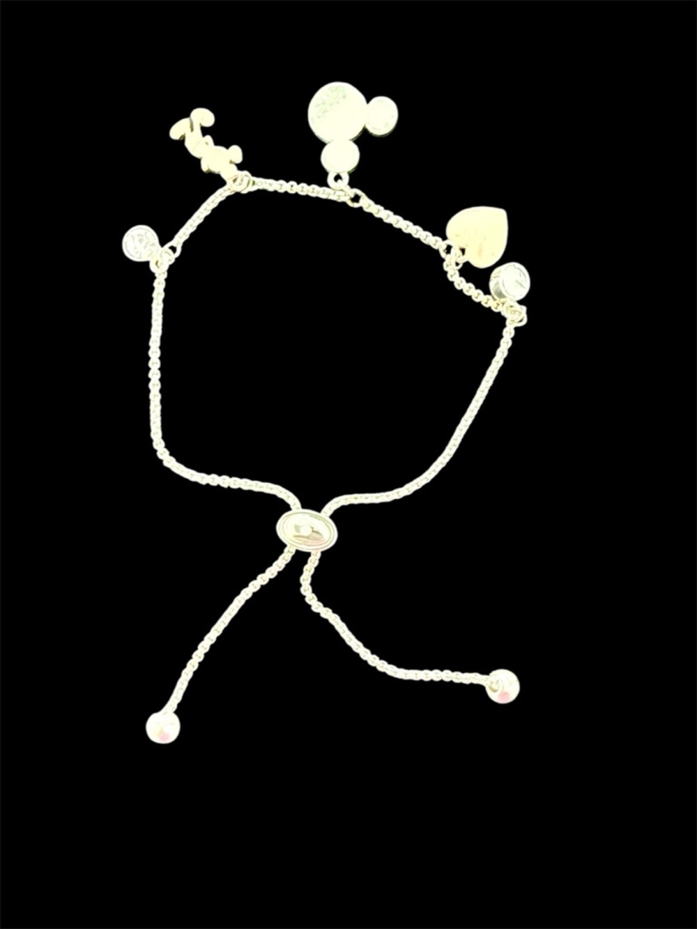 Disney Classics Mickey Mouse charm bolo bracelet, silver plated EUC crystals